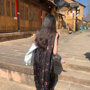 Light Spring Mountains Retro Floral Maxi Dress for Women - Loose V-Neck Sleeveless Long Dress, Perfect for Summer 90s & Y2K Style