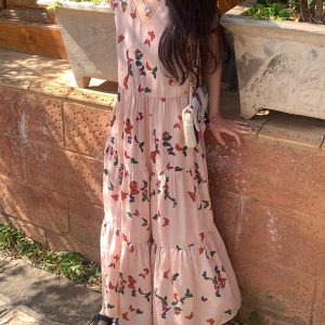 Light Spring Mountains Retro Floral Maxi Dress for Women - Loose V-Neck Sleeveless Long Dress, Perfect for Summer 90s & Y2K Style