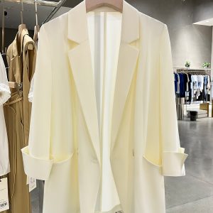 Light Yellow Loose Fit Suit Jacket for Women - Stylish Draping Blazer, 2025 Spring/Summer, Sun-Protective, Age-Reducing Fashion