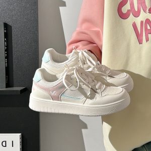 Lightweight Breathable White Sneakers for Women - 2025 Summer Mesh Casual Shoes, Korean Style Versatile Sports Footwear for Students