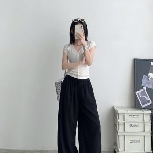 Lightweight Casual Wide-Leg Pants for Women, Loose Breathable Sun-Protective Floor-Length Trousers for Summer Fashion