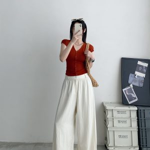Lightweight Casual Wide-Leg Pants for Women, Loose Breathable Sun-Protective Floor-Length Trousers for Summer Fashion