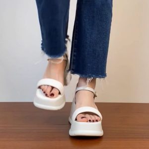 Lightweight Chunky-Heeled One-Strap Open-Toe Sandals for Women - Summer Waterproof Platform High Heels in First-Layer Cowhide