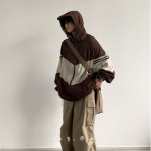 Lightweight Color-Blocked Hooded Sun Protection Jacket for Men and Women - Japanese Retro Outdoor Work Coat, Breathable Summer Style