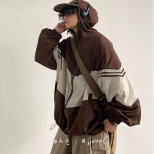 Lightweight Color-Blocked Hooded Sun Protection Jacket for Men and Women - Japanese Retro Outdoor Work Coat, Breathable Summer Style