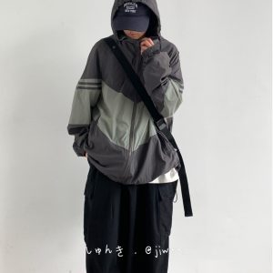 Lightweight Color-Blocked Hooded Sun Protection Jacket for Men and Women - Japanese Retro Outdoor Work Coat, Breathable Summer Style