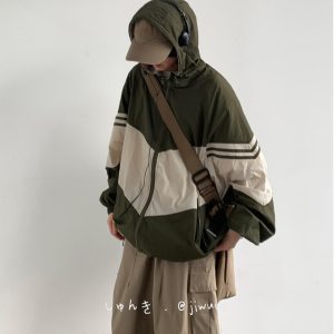 Lightweight Color-Blocked Hooded Sun Protection Jacket for Men and Women - Japanese Retro Outdoor Work Coat, Breathable Summer Style