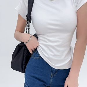 Lightweight Fitted Short Sleeve Round Neck T-Shirt for Women - Spring/Summer Basic Top, Perfect for Casual Outfits
