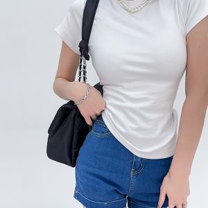 Lightweight Fitted Short Sleeve Round Neck T-Shirt for Women - Spring/Summer Basic Top, Perfect for Casual Outfits