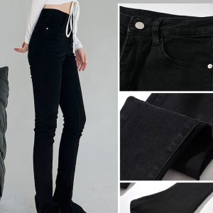 Lightweight Fleece Mid-Rise Slim Fit Flared Jeans for Women - Perfect for Spring and Autumn, Casual Chic Style