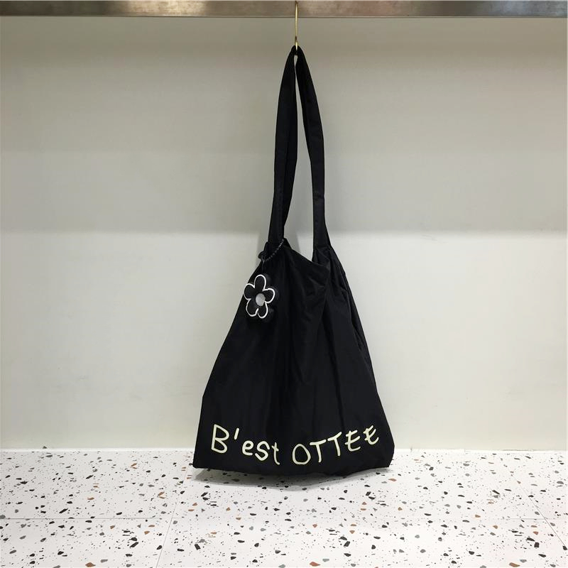 Lightweight Flower Pendant Nylon Tote Bag - Versatile Spring Summer Dopamine Outfit Shoulder Bag for Everyday Style