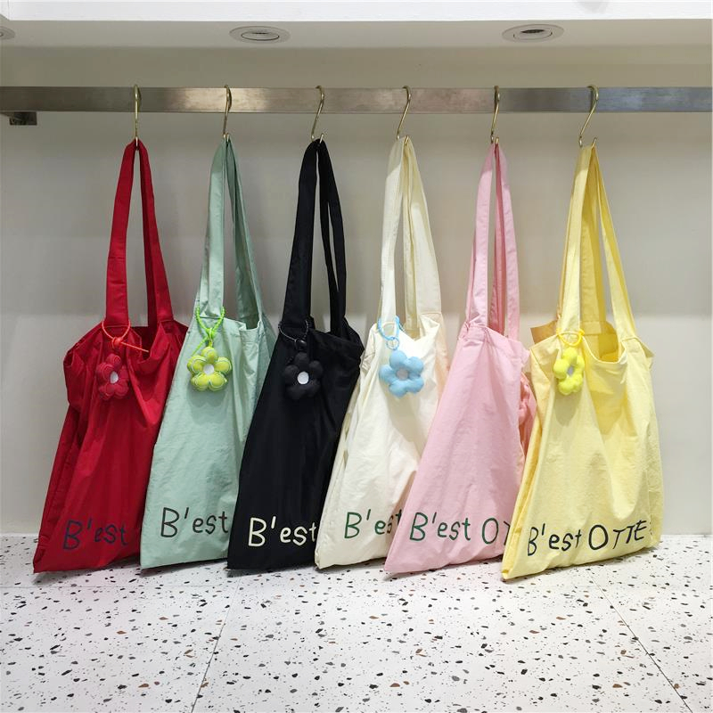 Lightweight Flower Pendant Nylon Tote Bag - Versatile Spring Summer Dopamine Outfit Shoulder Bag for Everyday Style