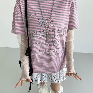 Lightweight Heart Jacquard Mesh Inner Layer Top - Thin Mist Design for Effortless Style, Perfect for 90s and Y2K Inspired Looks