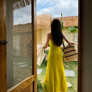 Lightweight High-Quality Knitted Slim Fit Square Collar Ice Feel Vacation Tank Dress for Spring and Summer