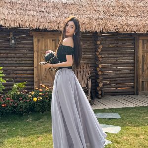 Lightweight High-Waisted A-Line Chiffon Skirt, Floor-Length, Slimming Design, Perfect for Spring and Summer Fashion