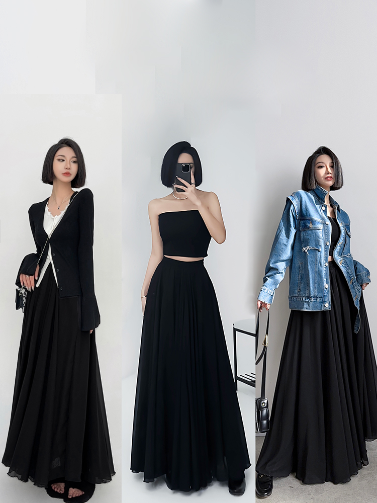 Lightweight High-Waisted A-Line Chiffon Skirt, Floor-Length, Slimming Design, Perfect for Spring and Summer Fashion Lightweight High-Waisted A-Line Chiffon Skirt, Floor-Length, Slimming Design, Perfect for Spring and Summer Fashion