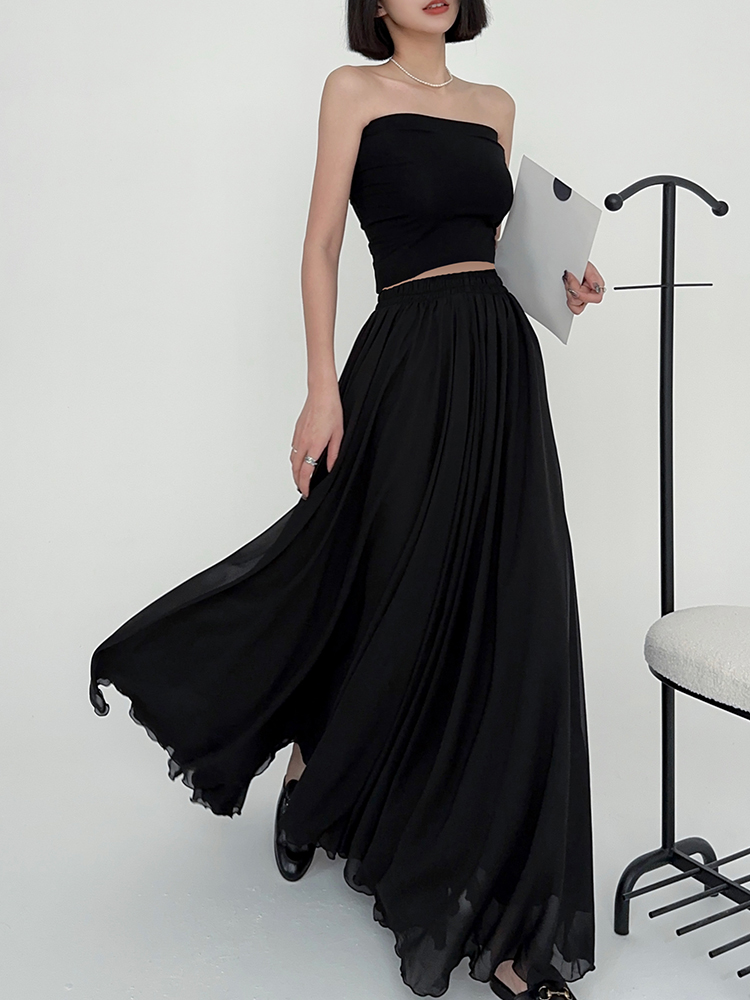 Lightweight High-Waisted A-Line Chiffon Skirt, Floor-Length, Slimming Design, Perfect for Spring and Summer Fashion Lightweight High-Waisted A-Line Chiffon Skirt, Floor-Length, Slimming Design, Perfect for Spring and Summer Fashion