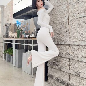 Lightweight High-Waisted Bell-Bottom Pants for Spring & Summer, Stretchy Slim-Fit Draped Wide-Leg Trousers