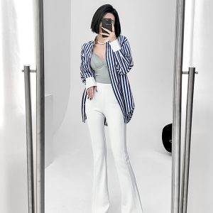 Lightweight High-Waisted Flared Pants for Women - Stretchy Draping Wide-Leg, Slimming Floor-Length Design for Spring and Autumn