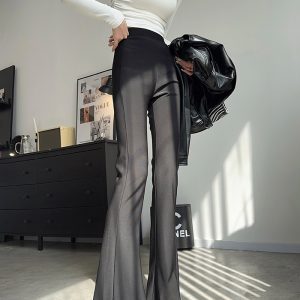 Lightweight High-Waisted Flared Pants for Women - Stretchy Draping Wide-Leg, Slimming Floor-Length Design for Spring and Autumn