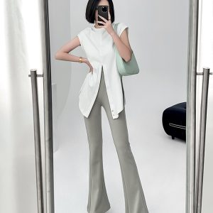 Lightweight High-Waisted Flared Pants for Women - Stretchy Draping Wide-Leg, Slimming Floor-Length Design for Spring and Autumn