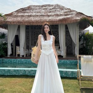 Lightweight High-Waisted Floor-Length Chiffon Skirt with 3-Layered Hem - Summer Beach Skirt with Elastic Waist