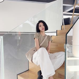 Lightweight High-Waisted Long Pants for Women - Casual White Cotton Drawstring Trousers, Spring Summer American Street Style