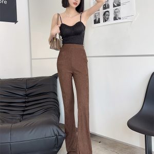 Lightweight High-Waisted Retro Flared Pants for Women - Slim Fit, Stretchy, Floor-Length Design for Spring and Summer Fashion