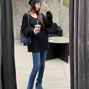 Lightweight High-Waisted Slim-Fit Flared Pants for Spring & Autumn - Extra Long Deep Blue Denim Jeans