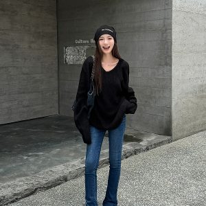 Lightweight High-Waisted Slim-Fit Flared Pants for Spring & Autumn - Extra Long Deep Blue Denim Jeans