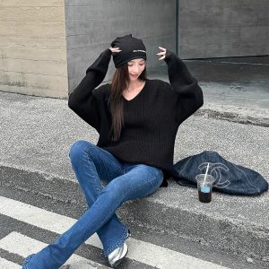 Lightweight High-Waisted Slim-Fit Flared Pants for Spring & Autumn - Extra Long Deep Blue Denim Jeans