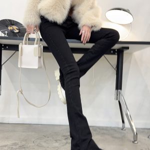 Lightweight High-Waisted Slim-Fit Flared Pants for Spring & Autumn - Extra Long Deep Blue Denim Jeans