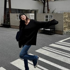 Lightweight High-Waisted Slim-Fit Flared Pants for Spring & Autumn - Extra Long Deep Blue Denim Jeans