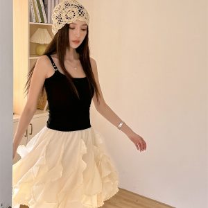 Lightweight Irregular Lace Ruffled A-Line Skirt – Versatile Chiffon Cake Skirt for Spring and Summer Fashion