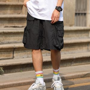 Lightweight Japanese-Style Men's Summer Work Shorts, Loose Quick-Dry Multi-Pocket Casual Five-Point Pants for Outdoor Sports