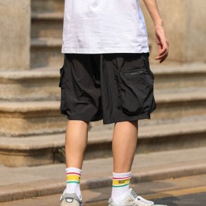 Lightweight Japanese-Style Men's Summer Work Shorts, Loose Quick-Dry Multi-Pocket Casual Five-Point Pants for Outdoor Sports