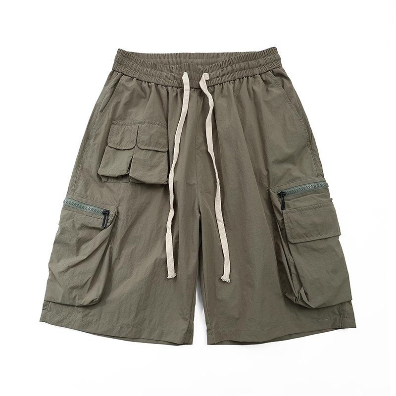 Lightweight Japanese-Style Men's Summer Work Shorts, Loose Quick-Dry Multi-Pocket Casual Five-Point Pants for Outdoor Sports