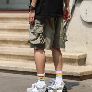 Lightweight Japanese-Style Men's Summer Work Shorts, Loose Quick-Dry Multi-Pocket Casual Five-Point Pants for Outdoor Sports