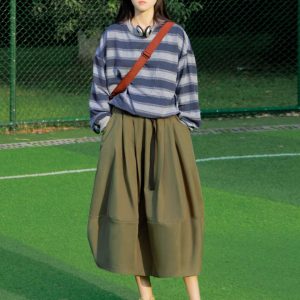 Lightweight Japanese Style Mid-Length Women's Skirt with Magnetic Buckle, Versatile Floral Bud Design for Spring and Autumn Fashion