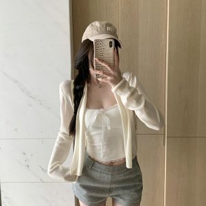 Lightweight Knit Cardigan for Women, Soft Solid Color Sweater with Wool, Summer Layering Piece for Sun Protection, Casual Chic Style