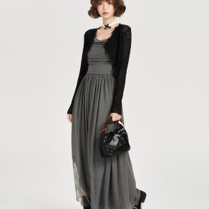 Lightweight Knitted Cardigan for Women - American Retro Lace Trim Summer Shawl Outerwear in Girly Style