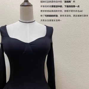 Lightweight Low Neckline Long Sleeve Puff Skirt Little Black Dress, Waist-Cinching Hepburn Style for Birthday Parties