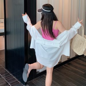 Lightweight Luxury Long Sleeve Sunscreen Shirt for Plus-Size Women - 2025 Summer Style, Belly Covering Top