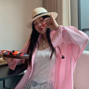 Lightweight Luxury Long Sleeve Sunscreen Shirt for Plus-Size Women - 2025 Summer Style, Belly Covering Top