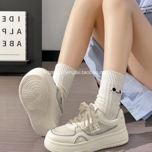 Lightweight Mesh White Sneakers for Women - Breathable Casual Minimalist Sports Shoes for Summer 2025