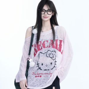 Lightweight Off-Shoulder Long Sleeve Cover-Up T-Shirt for Women - American Style Summer Sun Protection Top