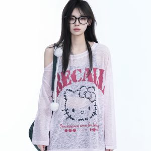 Lightweight Off-Shoulder Long Sleeve Cover-Up T-Shirt for Women - American Style Summer Sun Protection Top