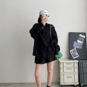 Lightweight Pleated Tencel Cardigan and Shorts Set - Sun Protection Draped Shirt Outfit for Summer Style