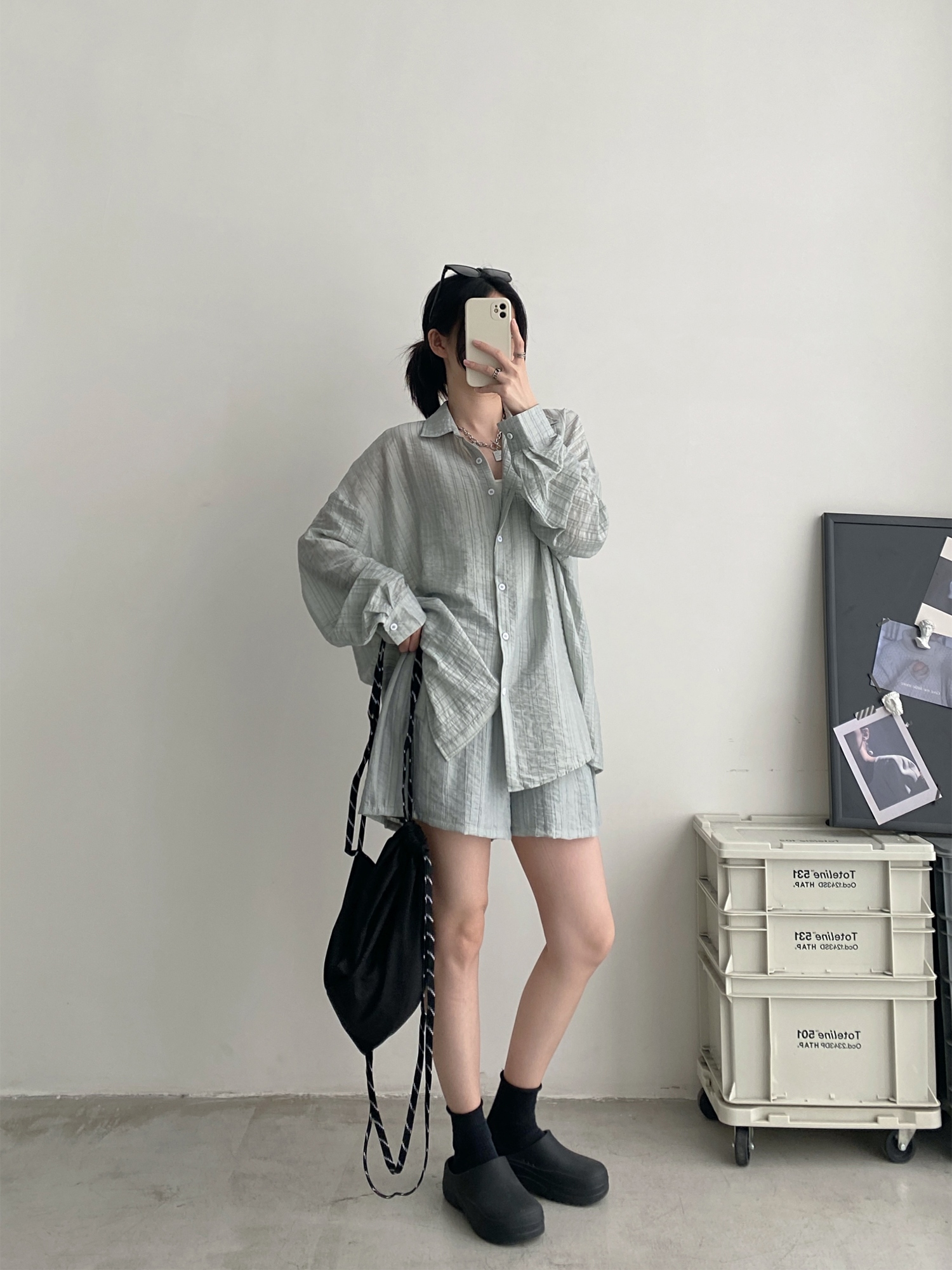 Lightweight Pleated Tencel Cardigan and Shorts Set - Sun Protection Draped Shirt Outfit for Summer Style Lightweight Pleated Tencel Cardigan and Shorts Set - Sun Protection Draped Shirt Outfit for Summer Style