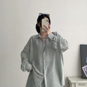 Lightweight Pleated Tencel Cardigan and Shorts Set - Sun Protection Draped Shirt Outfit for Summer Style
